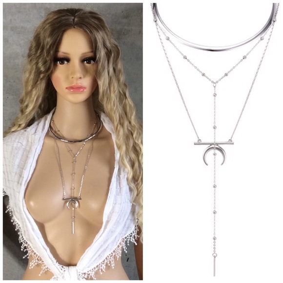 🎀 HORN NECKLACE DANGLE DROP BOHO BOHEMIAN GYPSY LAYER MOOD CHAIN LONG HORN LOOK - Picture 8 of 8